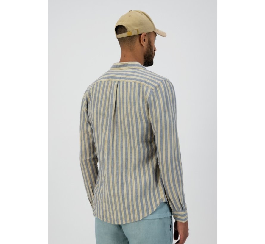 Overhemd Linen Melange Stripe Moonlight Blue (303724 - 614)