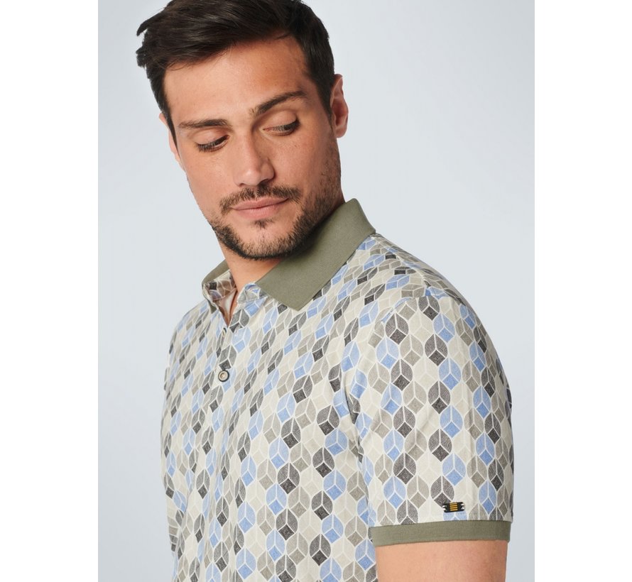 Polo Pique Allover Printed Stretch Washed Blue (20370415 - 137)