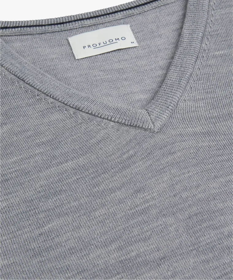 Profuomo Merino V-Hals Pullover Grey   XL Profuomo