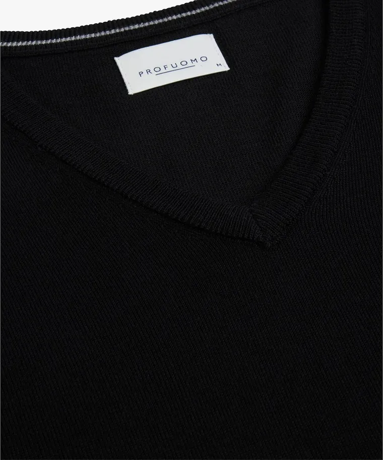 Profuomo Merino V-Hals Pullover Black S Profuomo