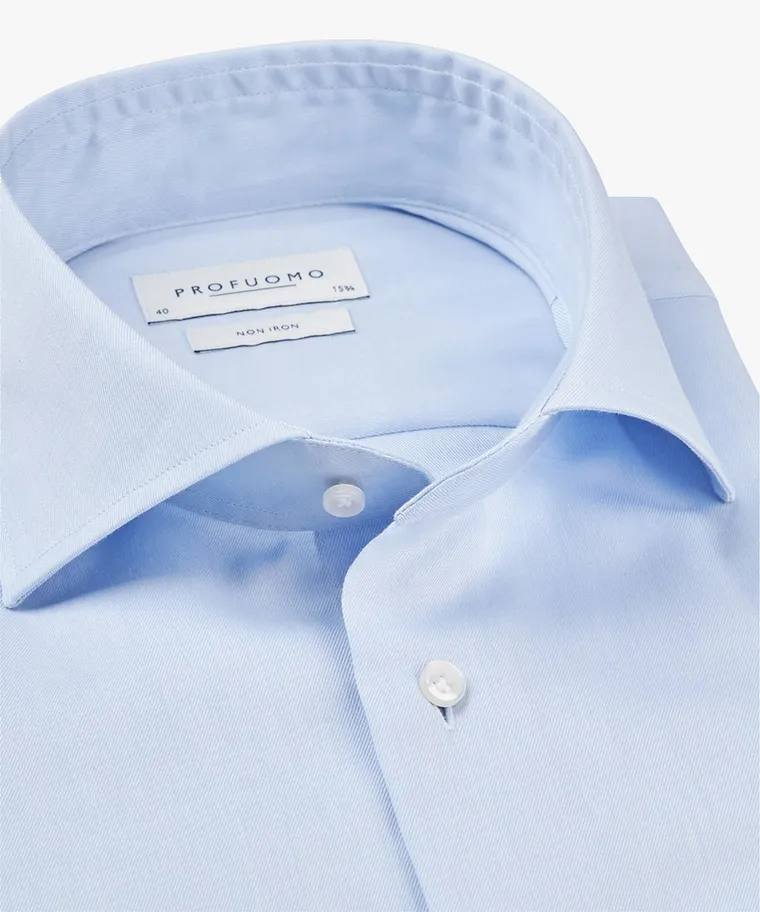 Profuomo Strijkvrij Overhemd Slim Fit Fine Twill Extra Long Sleeve Licht Blauw Profuomo