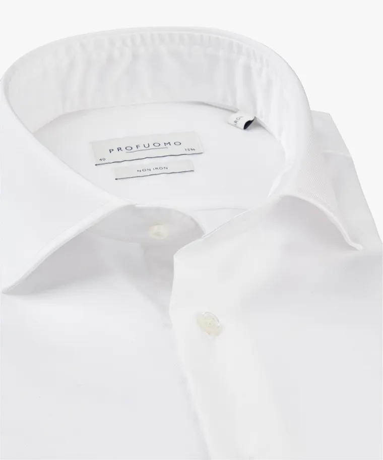 Profuomo Strijkvrij Overhemd Slim Fit Fine Twill Extra Long Sleeve Wit Profuomo