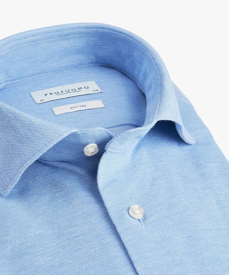 Profuomo Overhemd The Knitted Shirt Licht Blauw Melange    Profuomo
