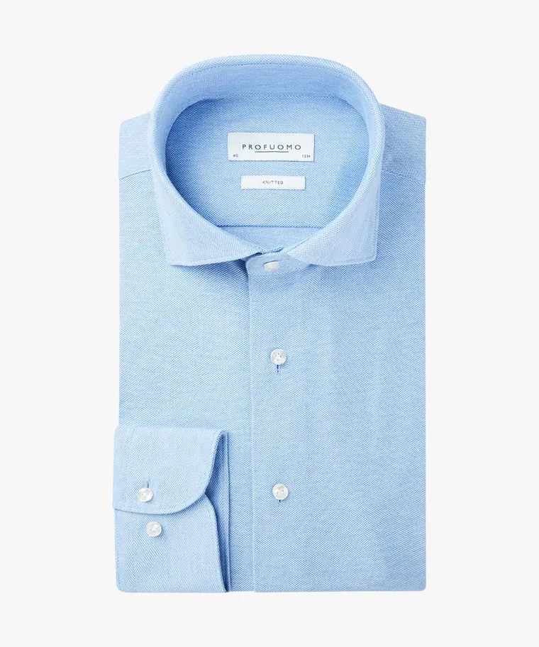 Profuomo Overhemd The Knitted Shirt Licht Blauw Melange    Profuomo