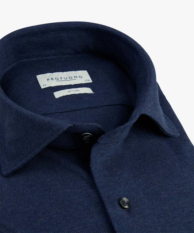 Profuomo Overhemd The Knitted Shirt Navy Melange    Profuomo