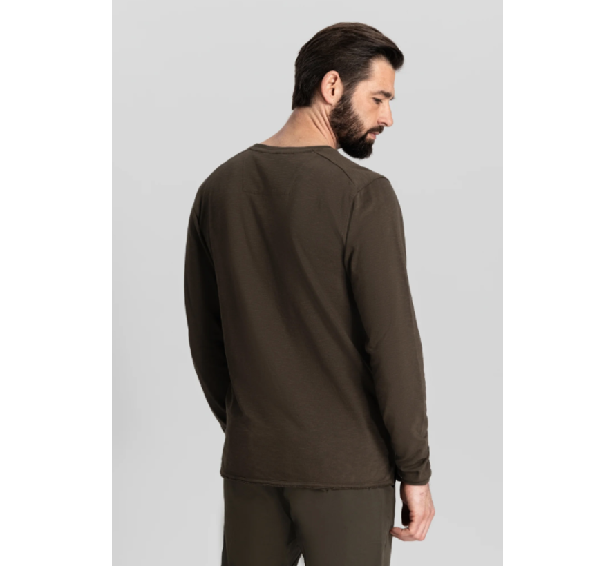 Pullover Heavy Slub Jersey Newman Henley Olive (220034 - 536)