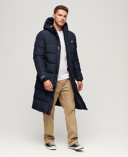 Superdry HOODED LONGLINE SPORTS PUFFER Eclipse Navy   S