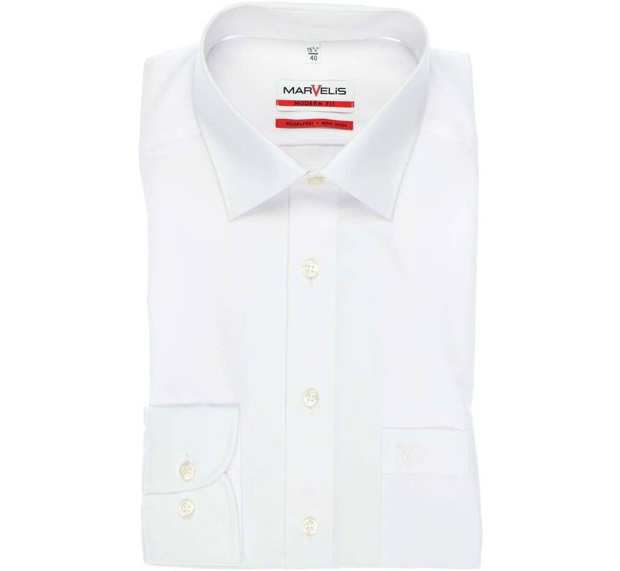 strijkvrij overhemd Modern Fit Mouwlengte 7 uni wit (4700-69-00N)