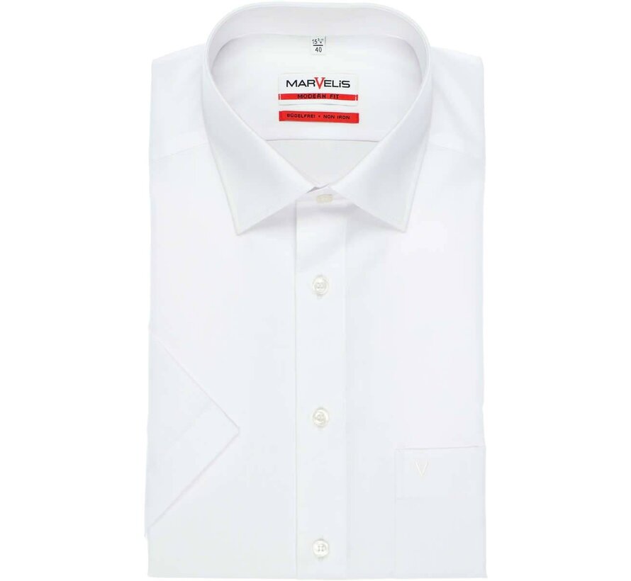 strijkvrij overhemd korte mouw modern fit wit (4700-12-00N)