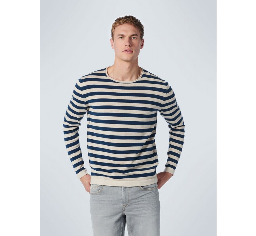 Pullover Crewneck Melange Stripes Carbon Blue (19210106 - 179) L