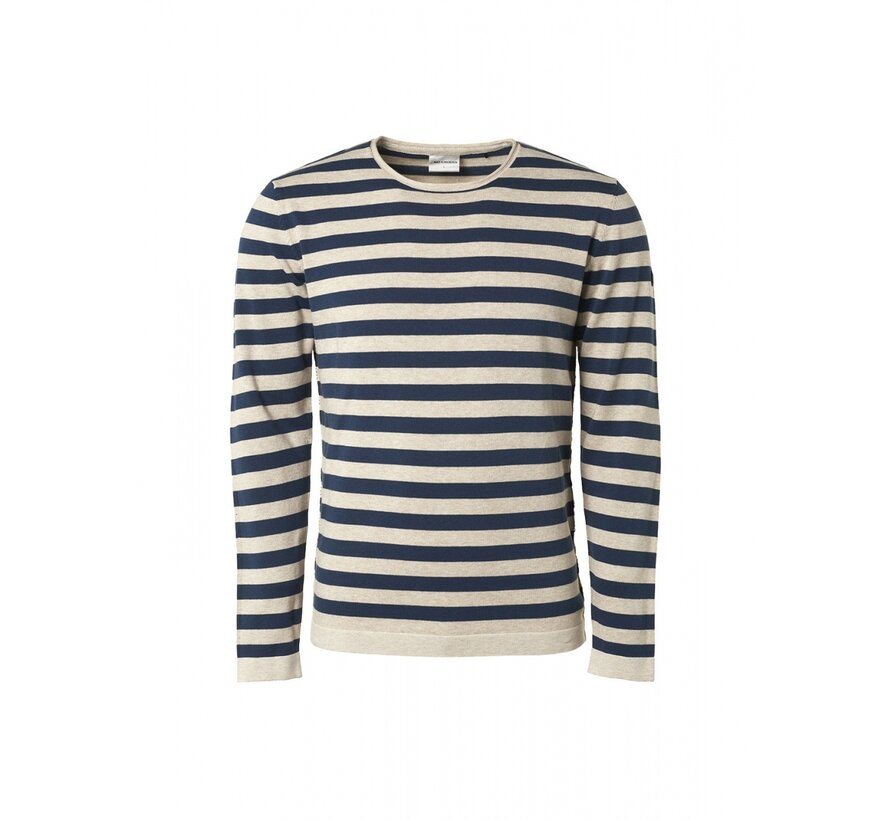 Pullover Crewneck Melange Stripes Carbon Blue (19210106 - 179) L