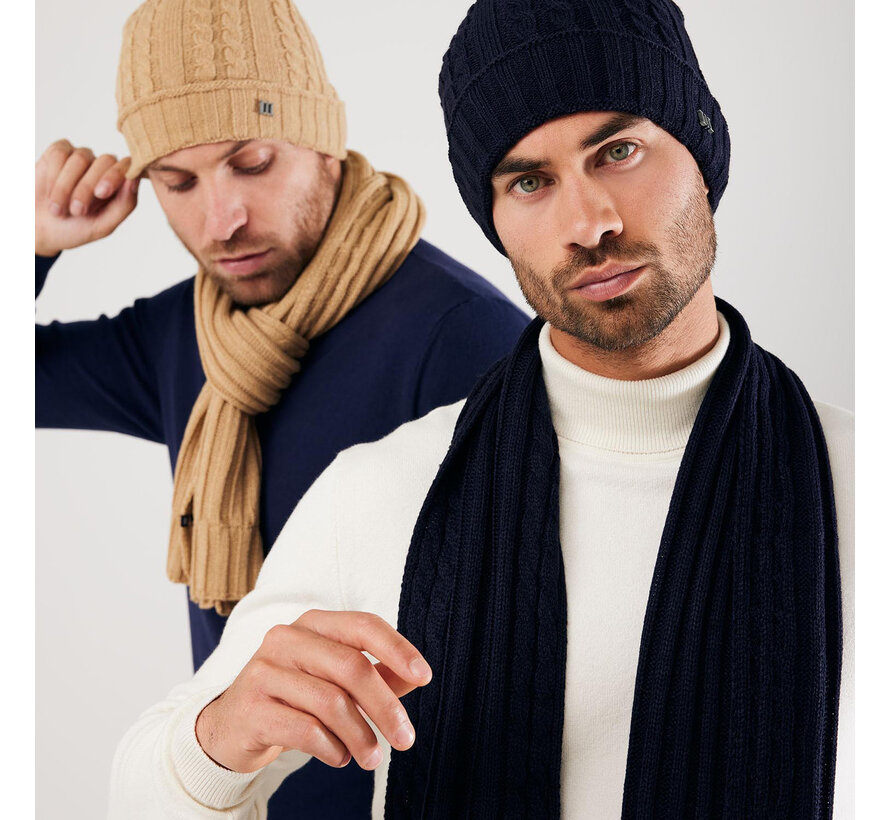 ELDOR Cable knitted scarf Navy (TRSCFE102 - 803)