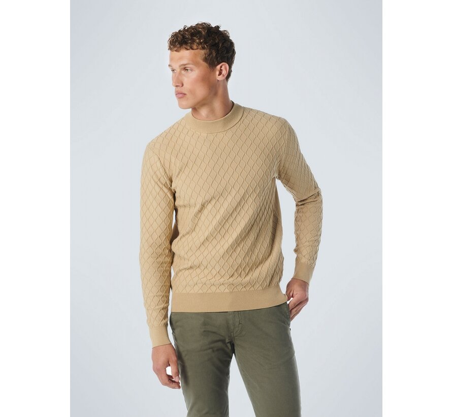 Pullover Crewneck Jacquard Mix Knit Solid Stone (21210819 - 014)