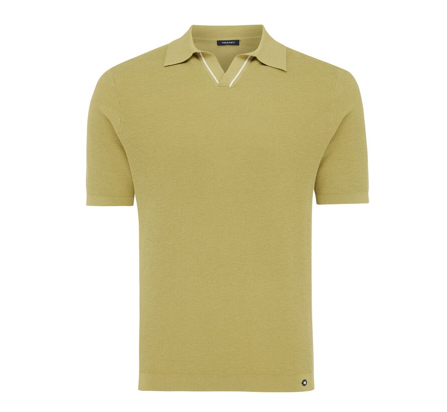 COSMO | Pique v-neck polo with contrast line Olive  (TRKWIA100 - 905)