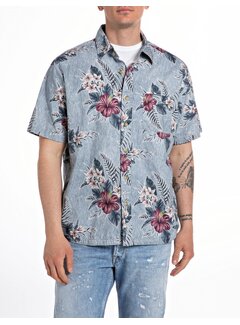 Replay shirt  ALL OVER PRINTED COTTON  LT BLUE & HIBISCUS (M4119 .000.74920 - 010)