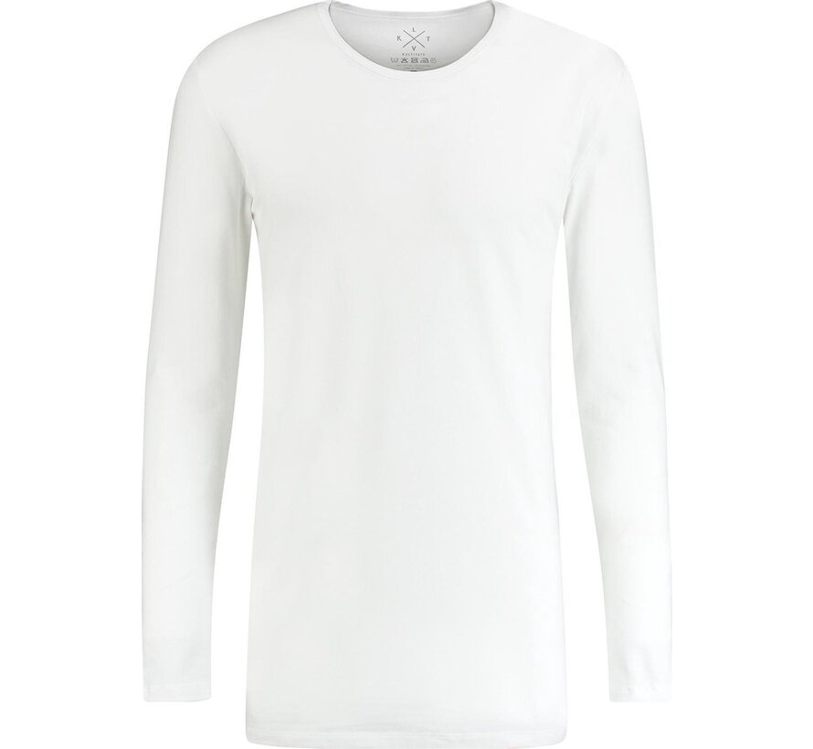 T-shirt Lange Mouw Longer Length Ronde Hals Wit (9901000602 - 200 - White)