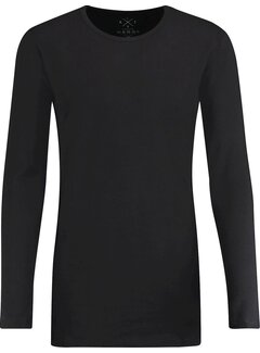 Kultivate T-shirt Lange Mouw Longer Length Ronde Hals Zwart (9901000602 - 100 - Black)