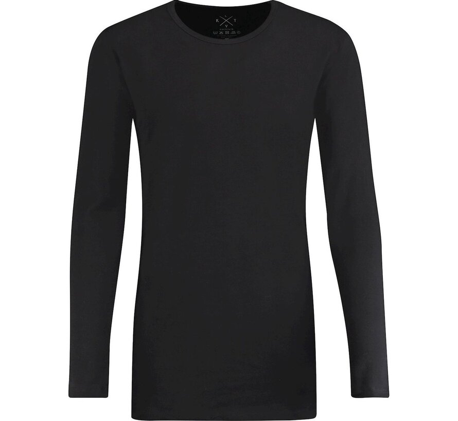 T-shirt Lange Mouw Longer Length Ronde Hals Zwart (9901000602 - 100 - Black)