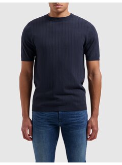 Pure Path Knitted T-shirt Vertical Striped Navy (24010808 - 07)