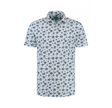 District Indigo Korte Mouw Overhemd Pique Performance Print Wit (7.41.029.716 -  307)