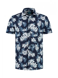 District Indigo Korte Mouw Overhemd Pique Performance Print Blauw (7.41.029.716 -  312)