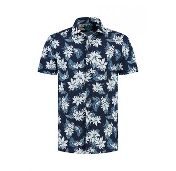 District Indigo Korte Mouw Overhemd Pique Performance Print Blauw (7.41.029.716 -  312)