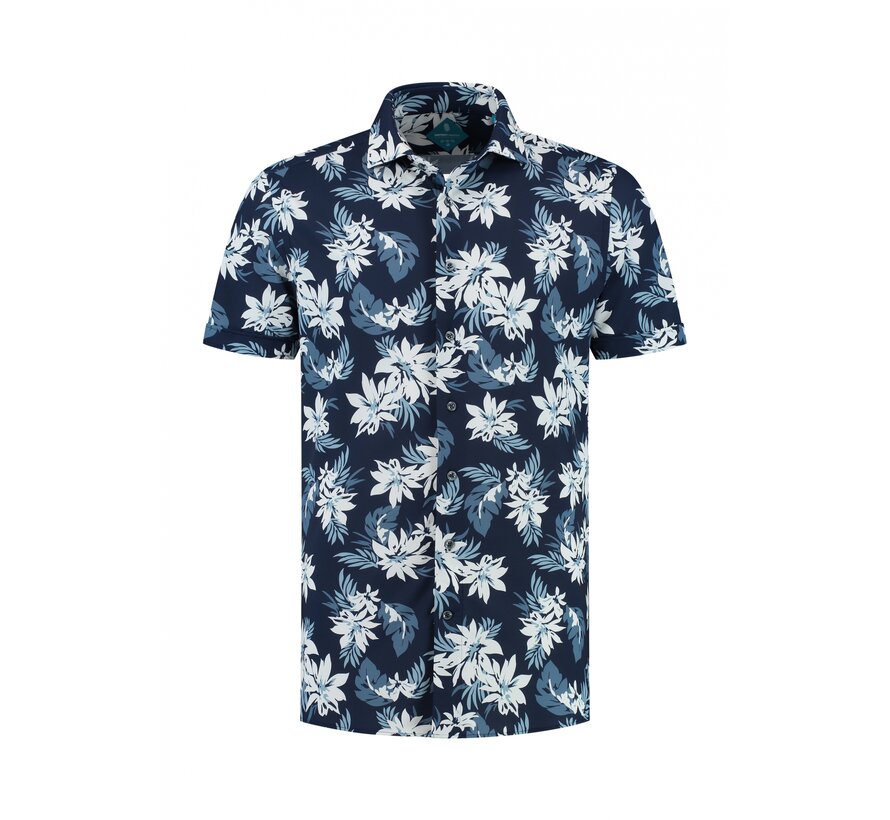 Korte Mouw Overhemd Pique Performance Print Blauw (7.41.029.716 -  312)