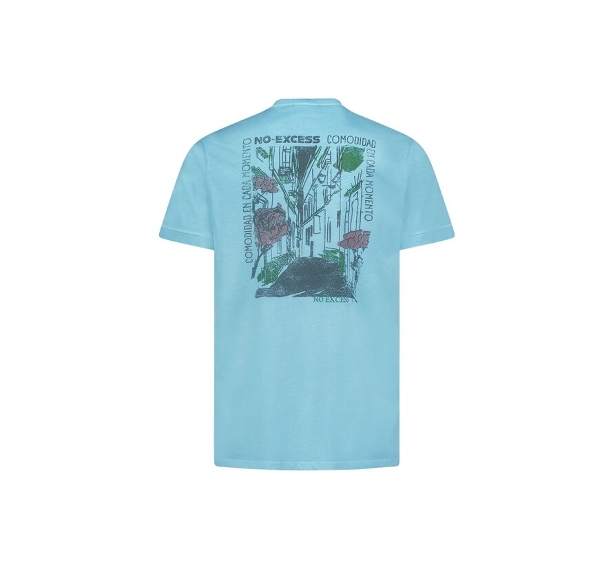 T-Shirt Crewneck Placed Prints Garment Dyed Slub Aqua (23350337 - 036)