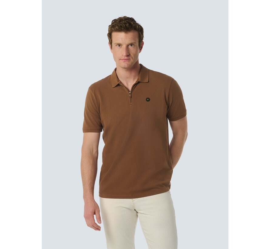 Polo Zip Pique Garment Dyed Stretch Brown (24380422 - 040)