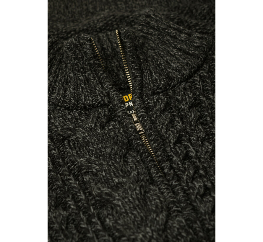 JACOB CABLE KNIT HALF ZIP Black Twist (M6110639A - AYN)