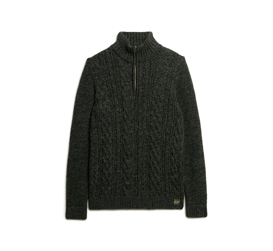 JACOB CABLE KNIT HALF ZIP Black Twist (M6110639A - AYN)