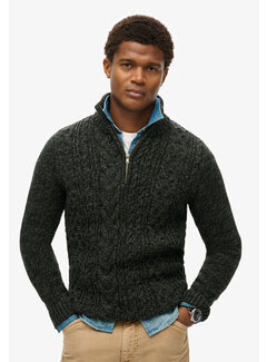 Superdry JACOB CABLE KNIT HALF ZIP Black Twist (M6110639A - AYN)