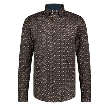 Fellows United shirt lange mouw abstract flower stretch dark Brown (42.6547 - 141)