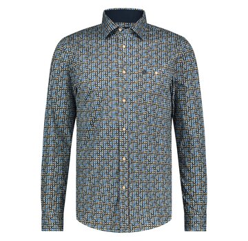 Fellows United shirt lange mouw dots fantasy stretch Mid blue (42.6546 - 116)