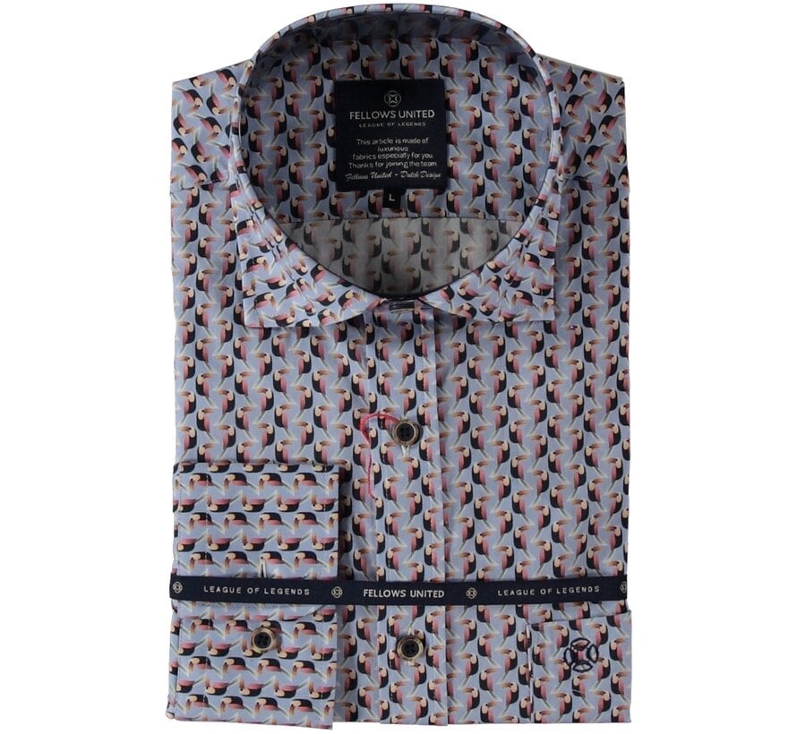 Shirt lange mouw birds met stretch Brique (42.6505 - 182)