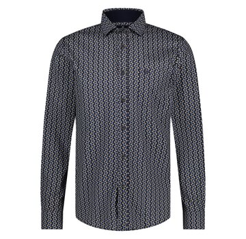 Fellows United Shirt lange mouw birds met stretch Mid blue (42.6505 - 116)