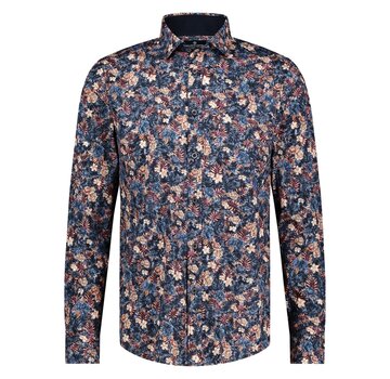 Fellows United Shirt lange mouw winter flowers stretch Mid blue (42.6504 - 116)