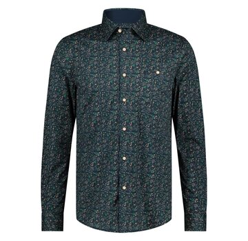 Fellows United shirt lange mouw winter leaves stretch Dark Green (42.6540 - 172)