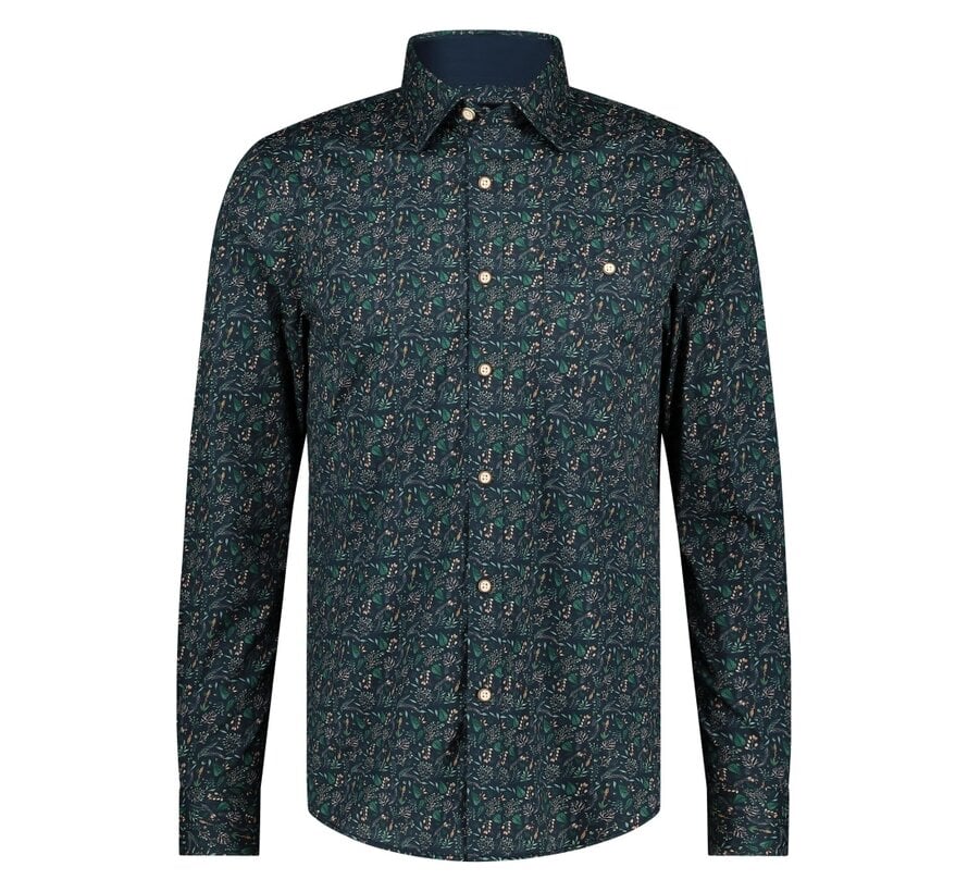 shirt lange mouw winter leaves stretch Dark Green (42.6540 - 172)