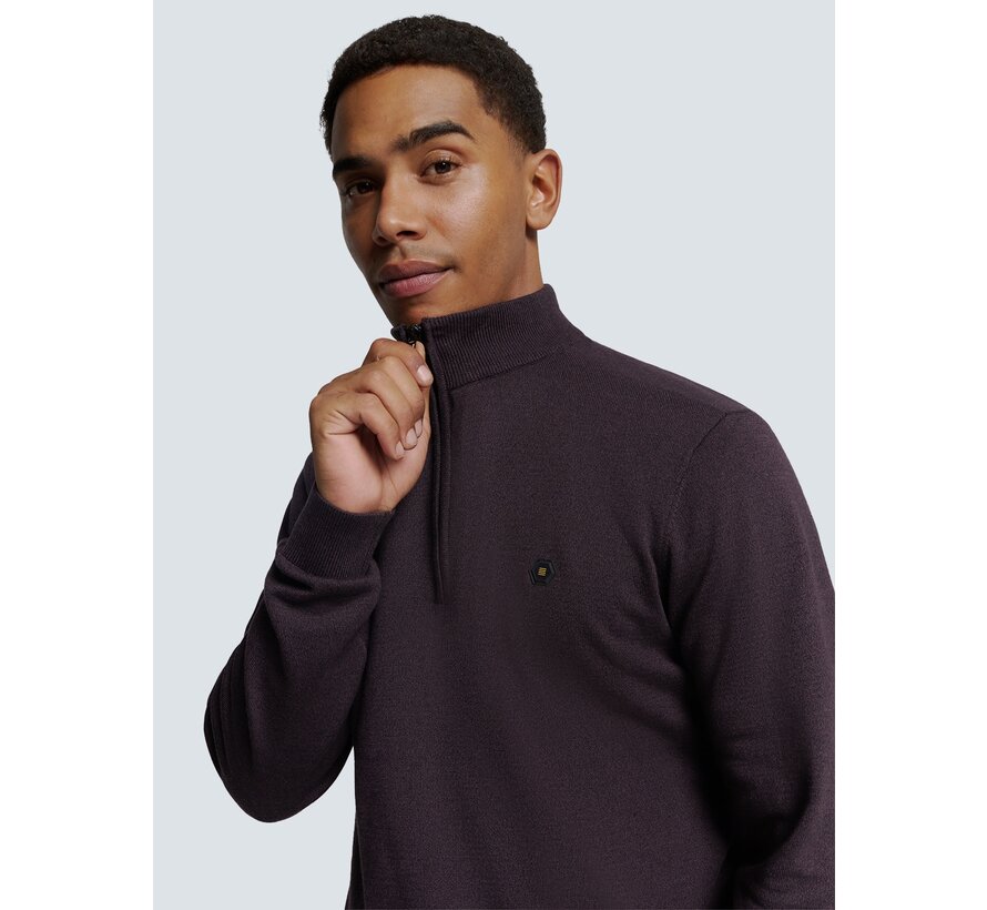 Pullover Half Zip 2 Coloured Melange Aubergine (25210885SN - 083)