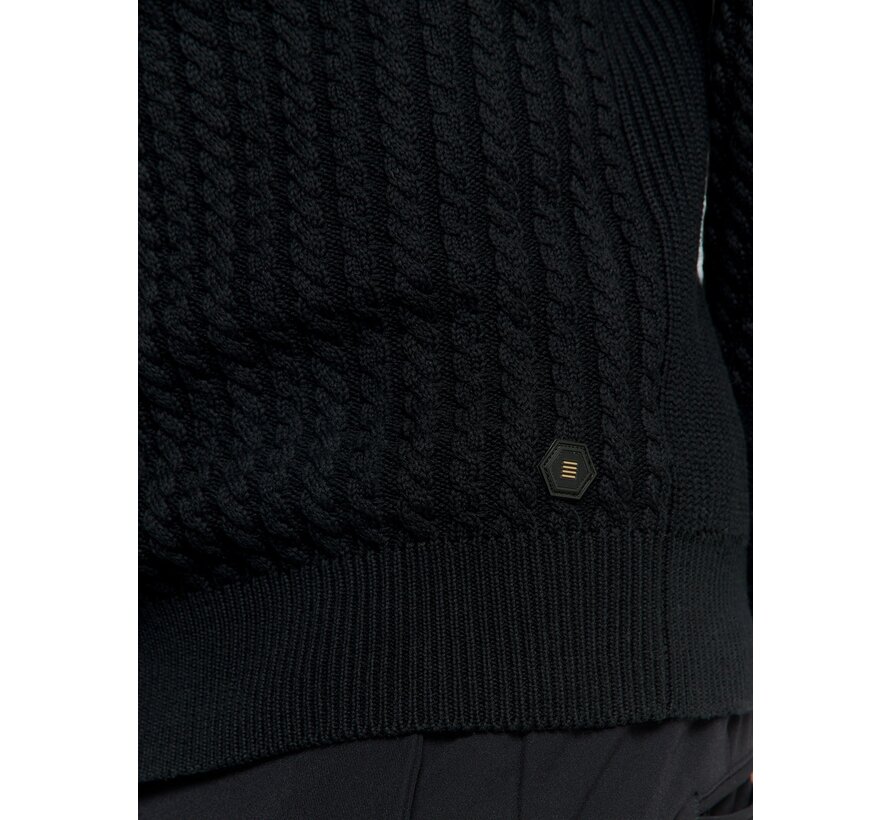 Pullover Half Zipper and Button Solid Jacquard Black (25230962 - 020)