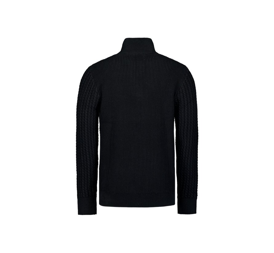 Pullover Half Zipper and Button Solid Jacquard Black (25230962 - 020)