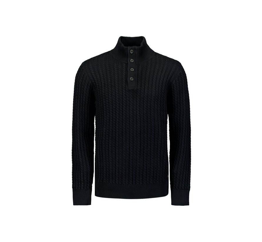 Pullover Half Zipper and Button Solid Jacquard Black (25230962 - 020)