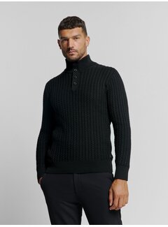 No Excess Pullover Half Zipper and Button Solid Jacquard Black (25230962 - 020)