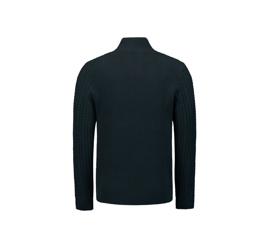 Pullover Half Zipper and Button Solid Jacquard Night (25230962 - 078)