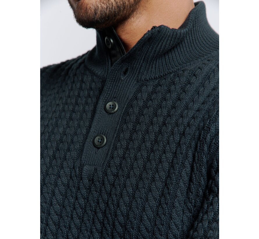 Pullover Half Zipper and Button Solid Jacquard Night (25230962 - 078)