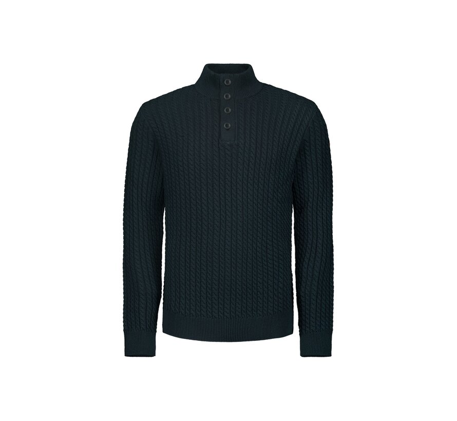 Pullover Half Zipper and Button Solid Jacquard Night (25230962 - 078)