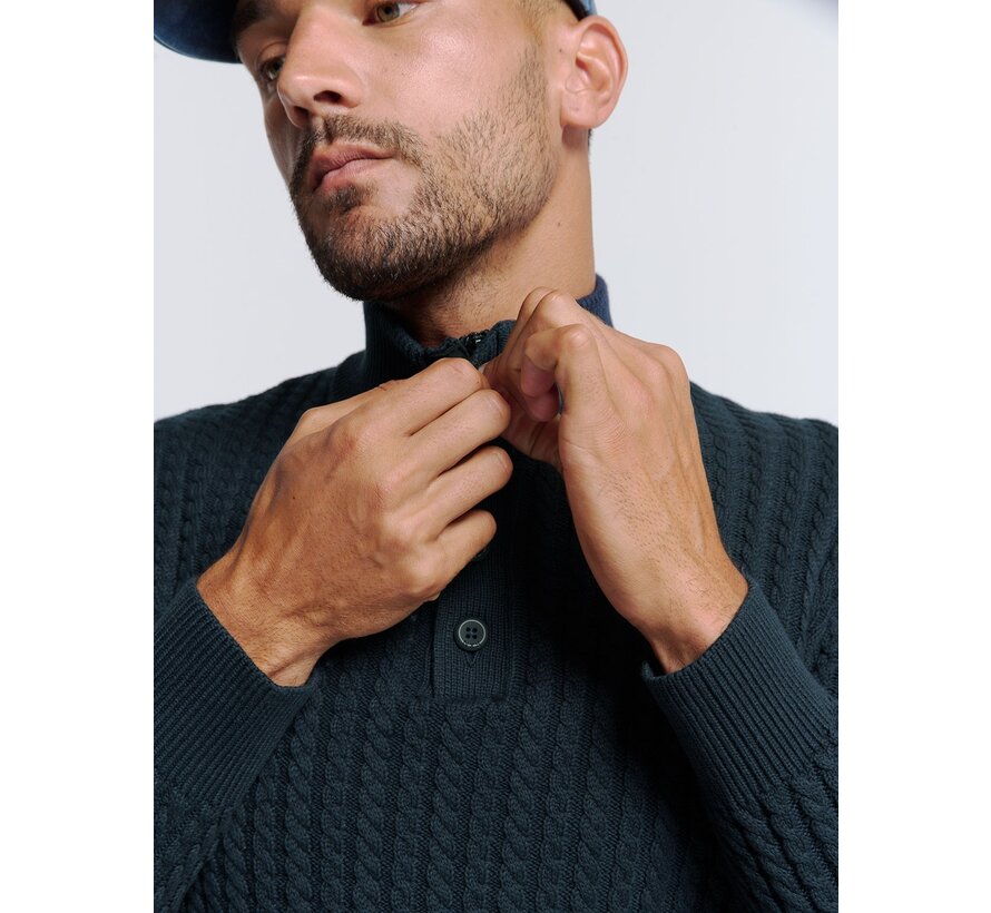 Pullover Half Zipper and Button Solid Jacquard Night (25230962 - 078)