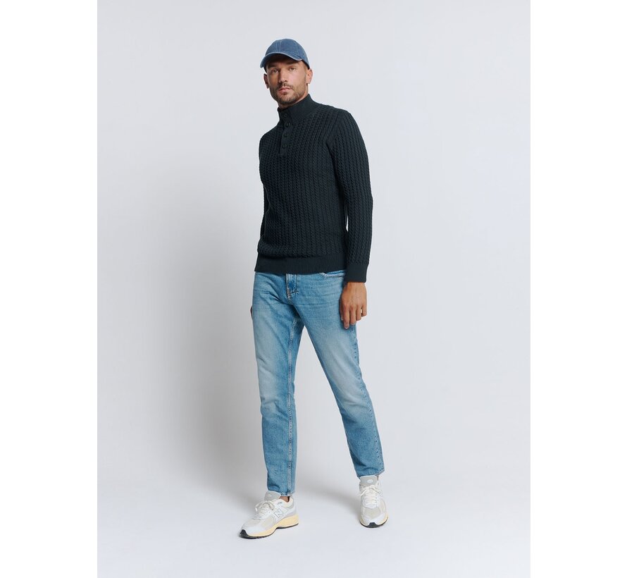 Pullover Half Zipper and Button Solid Jacquard Night (25230962 - 078)