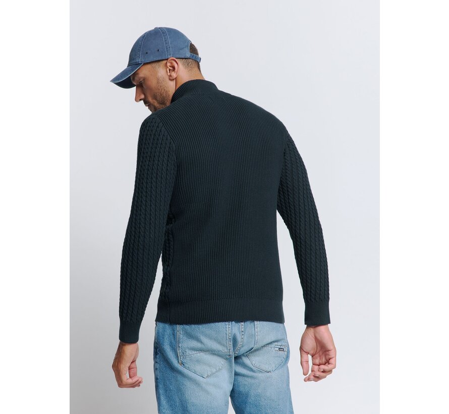 Pullover Half Zipper and Button Solid Jacquard Night (25230962 - 078)